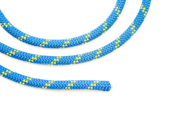 Durable Colored Rope Climbing Equipment White Background Coil Braided Cable — Zdjęcie stockowe