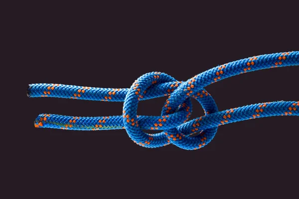 Durable Colored Rope Climbing Equipment Dark Background Knot Braided Cable — Photo