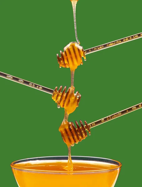 Fresh Floral Honey Drips Spoon Spoon Colored Background Organic Vitamin — Stock Fotó