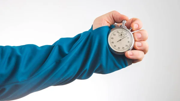 Hand Mechanical Stopwatch White Background Time Part Precision Measurement Speed — Stockfoto