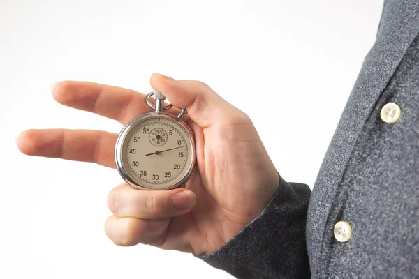 Hand Mechanical Stopwatch White Background — 스톡 사진