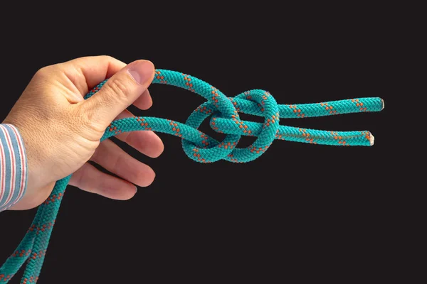 Durable Colored Rope Climbing Equipment Dark Background Knot Braided Cable — Stockfoto