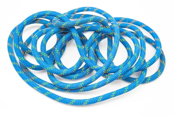 Langlebiges Farbiges Seil Für Kletterausrüstung Auf Weißem Hintergrund Knoten Aus — Stockfoto