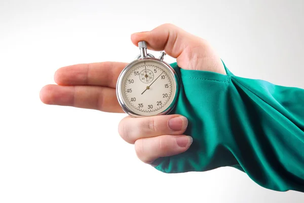 Hand Finger Direction Pointer Mechanical Stopwatch White Background Time Part — Stockfoto