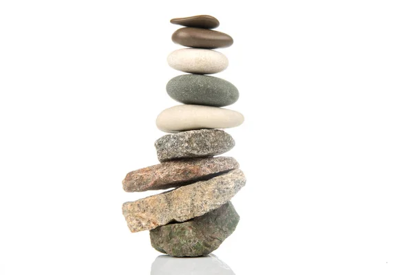 Pyramid Stacked Stones White Background Stabilization Balance Life — Stockfoto