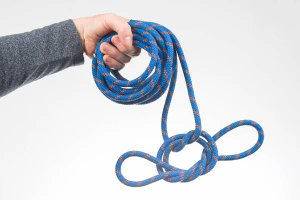 Hand Holds Colored Rope Climbing Equipment Item Camping Climbing — Stock Photo, Image