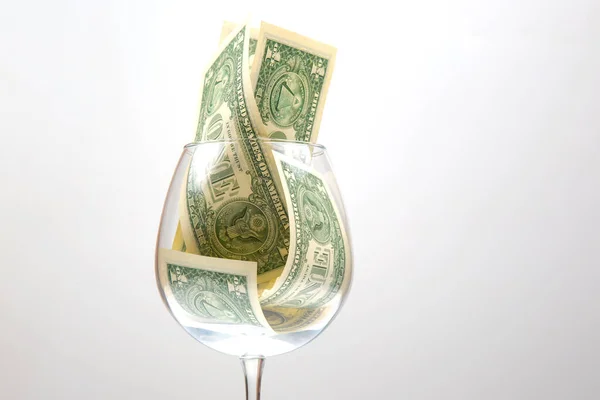 Dollar Money Empty Wine Glass Online Business Sale Financial Success — Stock Photo, Image