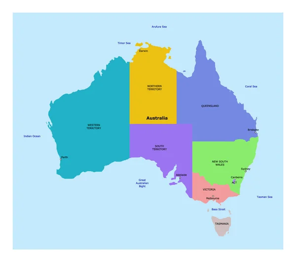 Avusturalya Siyasi Harita Vektör İllüstrasyonu — Stok Vektör