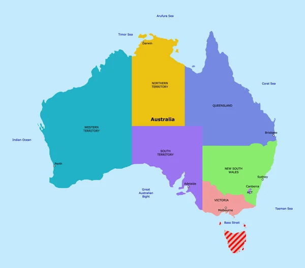 Tasmania on Australia Map Vector Illustration - Highlight Red Hatched Region — Stock Vector