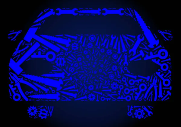 Collage Auto van Industriële Gereedschappen in Blauwe Kleuren — Stockvector