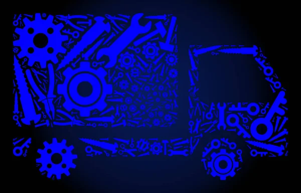 Collage Delivery Autocarro di Utensili Industriali in Colori Blu — Vettoriale Stock