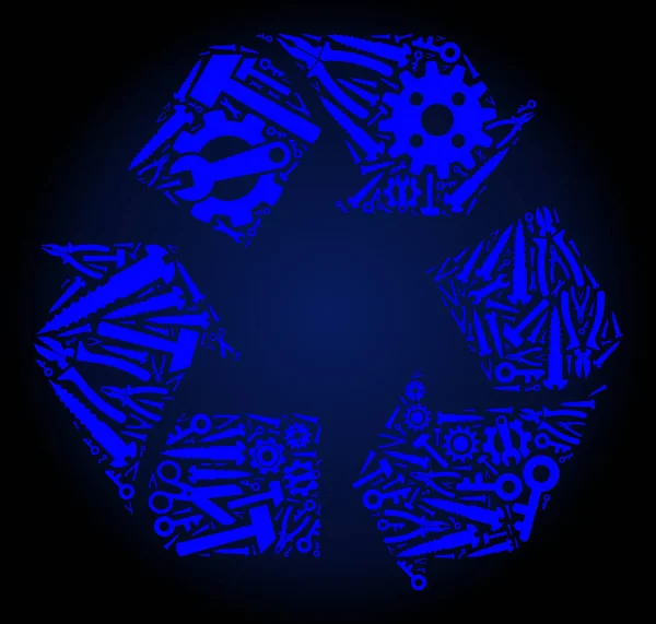 Mozaika Recycle Arrows of Repair Tools in Blue Colors — Wektor stockowy