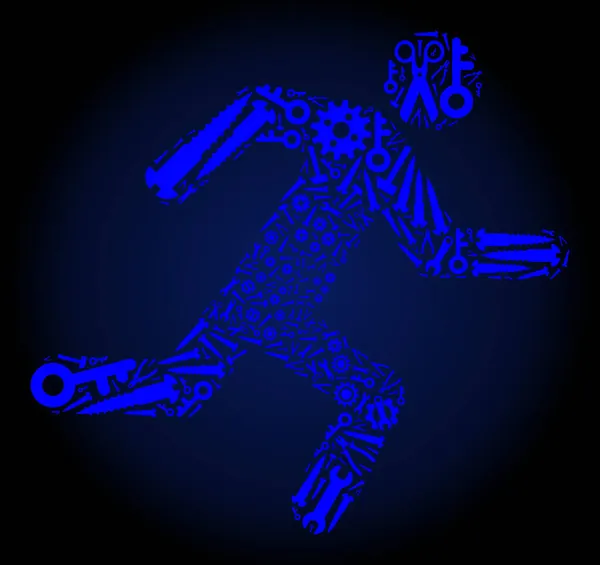 Composición Running Man of Service Herramientas en colores azules — Archivo Imágenes Vectoriales