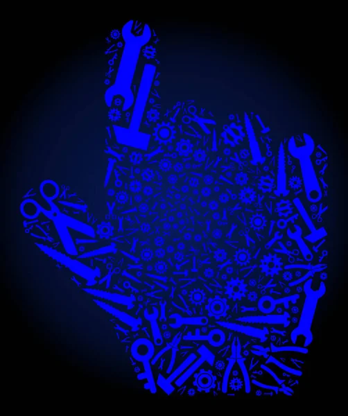 Collage Zeigefinger von Industriewerkzeugen in blauen Farben — Stockvektor