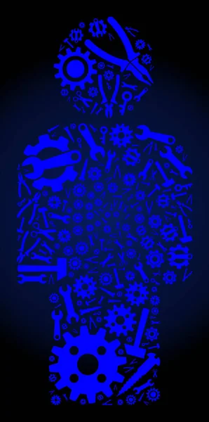 Collage Persona de Herramientas de Servicio en Colores Azules — Vector de stock