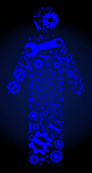 Collage Mann Person von Service-Tools in blauen Farben — Stockvektor