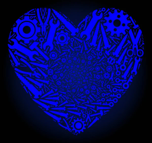 Composición Love Heart of Service Herramientas en colores azules — Archivo Imágenes Vectoriales