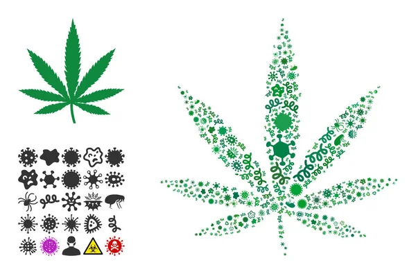 Collage Cannabis Leaf Icono de Patógenos Infecciosos — Vector de stock