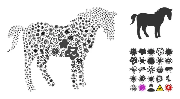 Mosaico caballo icono de los virus infecciosos — Vector de stock