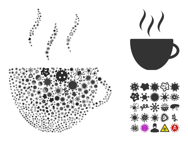 Collage Kaffeetasse Ikone der Infektionserreger — Stockvektor