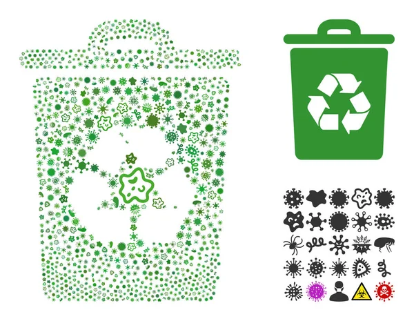 Mosaico Papelera de reciclaje icono de virus infecciosos — Vector de stock
