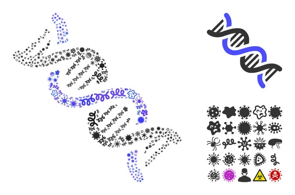 Composizione Icona a spirale di DNA di microbi infettivi — Vettoriale Stock