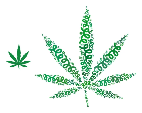 Collage Cannabis Leaf Ikon av infektionspatogener — Stock vektor