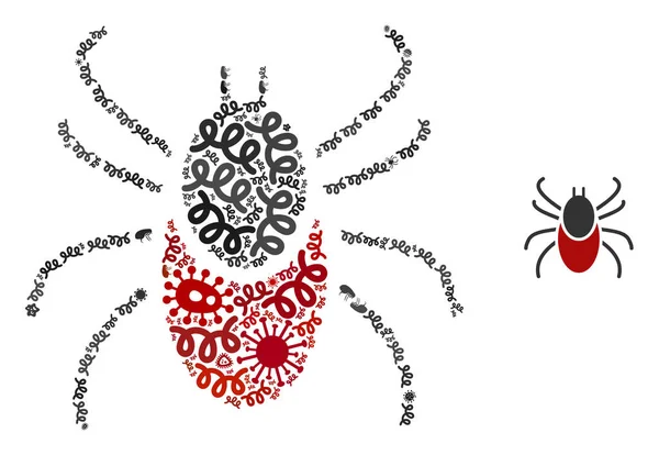 Collage Mite Tick Ikon av infektionsvirus — Stock vektor