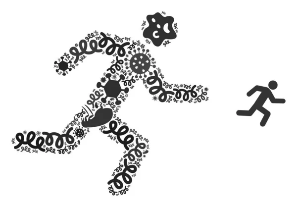 Collage Running Man Icona dei virus influenzali — Vettoriale Stock