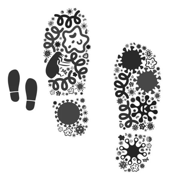 Collage Boot Huellas Icono de Microbios Infecciosos — Vector de stock