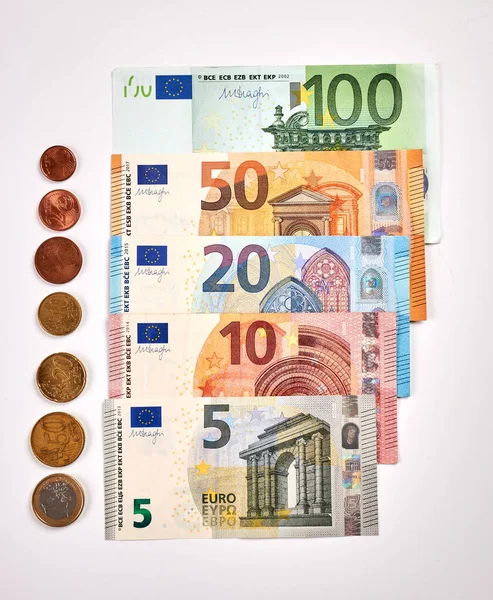 欧元纸币及硬币的提名 — 图库照片