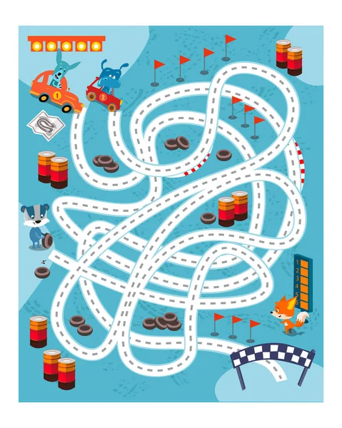 Maze Game Activity Kids Draw Each Path Racers Take Which — Stock Vector