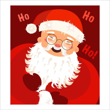 Hey, hey, hey. Noel Baba güler. Noel posteri, kartpostal. Vektör illüstrasyonu.