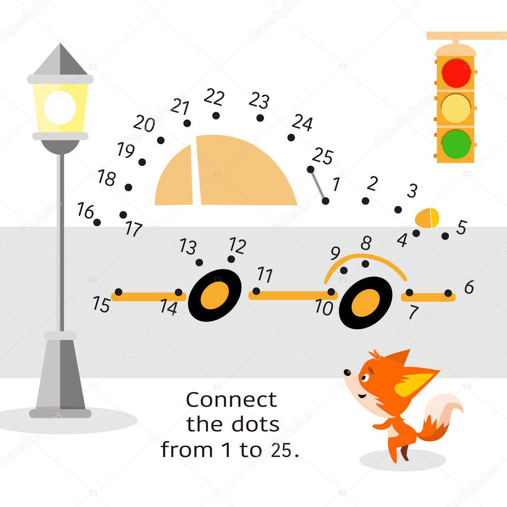 My little car. Dot to Dot. Connect the dots from 1 to 25. Game for kids. Vector illustration.