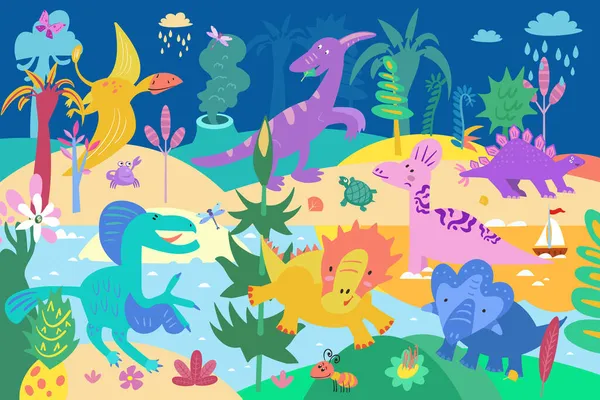 Dinosaurio Parque Jurásico Ilustración Color Vectorial Fondo Para Rompecabezas Carteles — Vector de stock