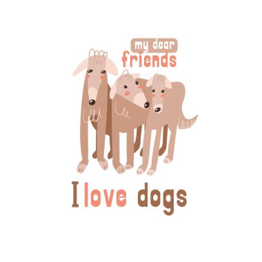 Köpekleri severim. Poster tasarımı ve kitapçıklar için renk sloganı. Baskı için evcil hayvan harfleri. Vektör illüstrasyonu.