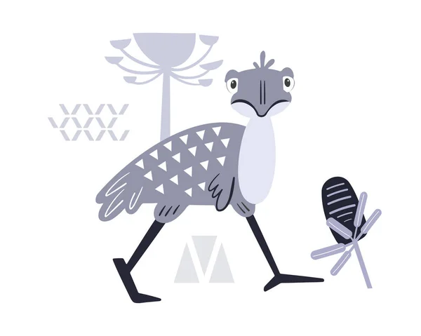 Bonito emu decorativo. Animales de Australia. Ilustración vectorial escandinava dibujada a mano. Icono geométrico minimalista. Impresión de bebé para vivero. — Vector de stock