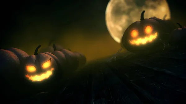 Jack Lantern Face Full Moon Night Rendering Halloween Background — 스톡 사진