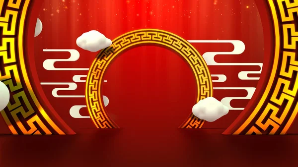 Chinesischer Neujahrstunnelhintergrund Zum Feiern Mit Kopierraum Auf Rotem Hintergrund Rendering — Stockfoto