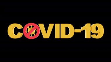 Covid-19 metin tasarımı alfa döngüsü ile yayılan virüs konseptini durdurmak için, 3D görüntüleme.