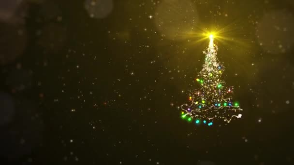 冬季假期4K视频背景音乐带彩色明星的金圣诞树 — 图库视频影像