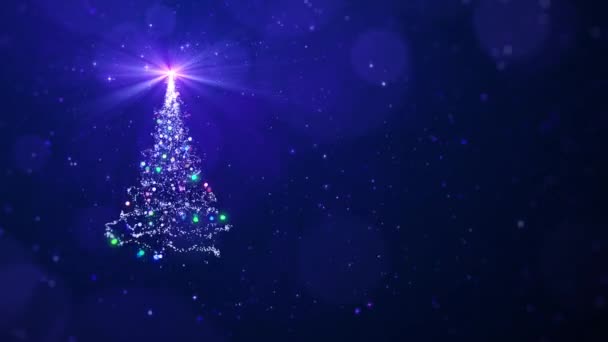 Glowing Blue Christmas Tree Shiny Lights Copy Space Christmas Greeting — Stock Video