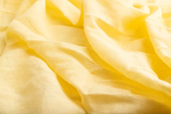 Fragment Yellow Linen Tissue Side View Natural Textile Background Texture — Stock Photo, Image