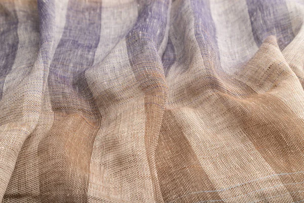 Fragmento Tejido Lino Marrón Violeta Vista Lateral Fondo Textil Natural — Foto de Stock