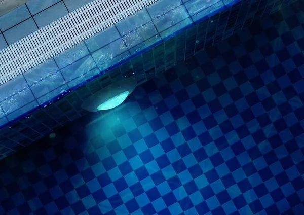 Zwembad Diagonaal Bovenaanzicht Helder Water Nachts Scène — Stockfoto