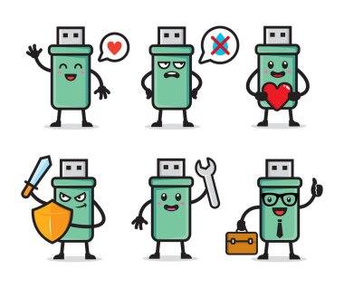 USB flash disk karakter tasarımı çizimi seti