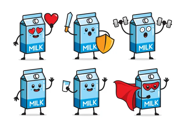牛乳のキャラクターデザインイラストのセット — ストックベクタ
