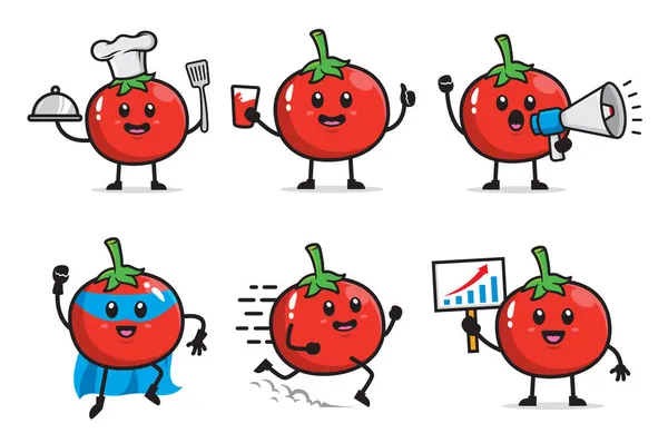 トマトキャラクターデザインイラストのセット — ストックベクタ