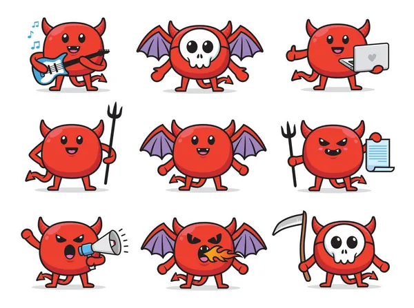悪魔のキャラクターデザインイラストのセット — ストックベクタ