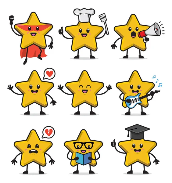 星のキャラクターデザインイラストのセット — ストックベクタ